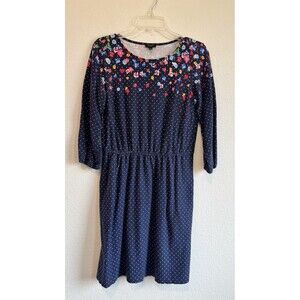 Talbots Petite Women's Blue Floral Polka Dot Dress 3/4 Sleeve Medium Petite